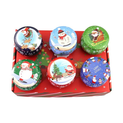 4Pcs Christmas Metal Tin Jars Coffee Tea Spice Candy Jewelry Storage Case Candle Making Containers Decorations Boxes 4.4OZ