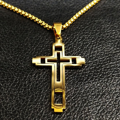 Cross Stainless Steel Choker Necklace for Man Gold Color Men's Chain Necklace Jewelry corrente masculina N1173S02