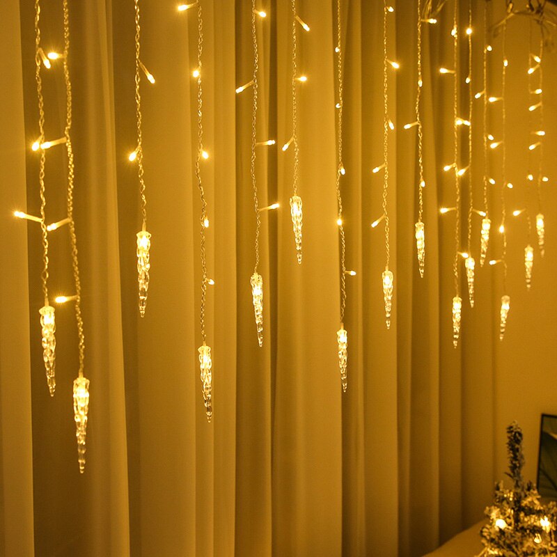 5-28M LED Curtain Icicle String Lights Christmas Garland Waterfall Droop 0.5-0.7m Garden Street Outdoor Decorative Holiday Light