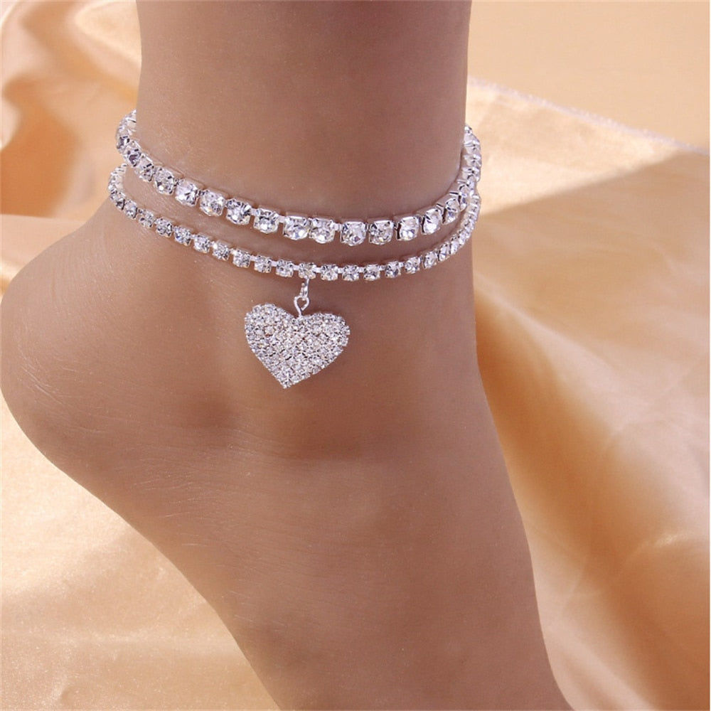 Ins Fashion Silver Color Rhinestone Double Heart Anklet for Women Bling Hollow Out Love Foot Ankle Leg Bracelet Chain Jewelry Ins Fashion Silver Color Rhinestone Double Heart Anklet for Women Bling Hollow Out Love Foot Ankle Leg Bracelet Chain Jewelry 