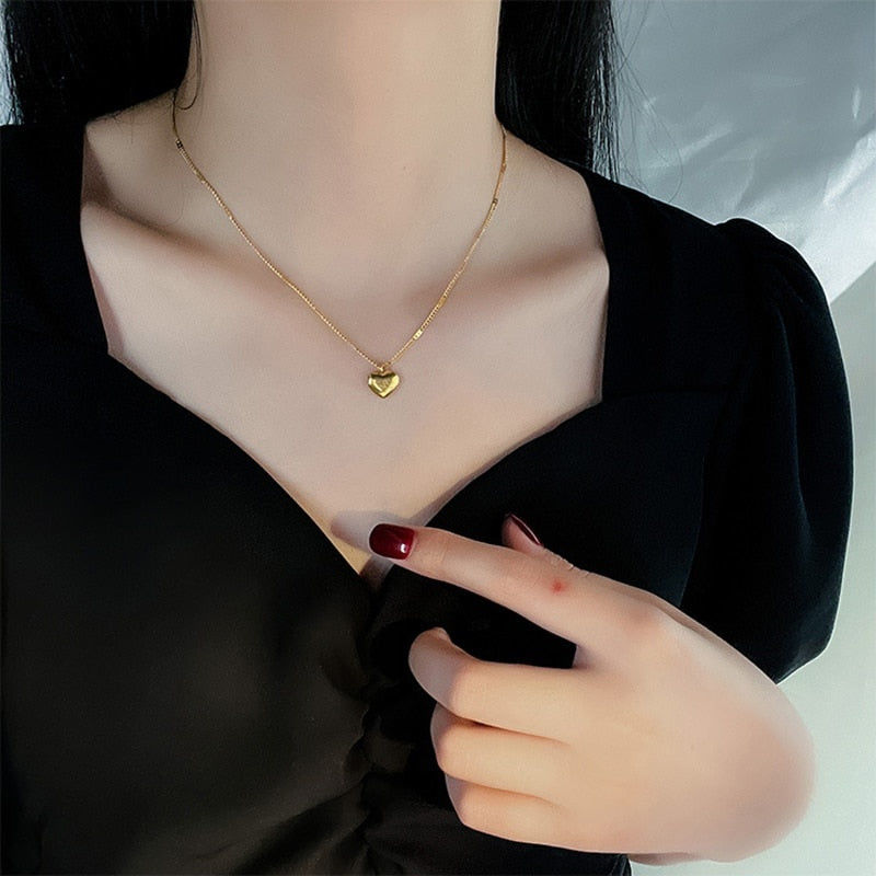Korean Fashion Stainless Steel Gold Color Love Heart Necklaces for Women Chokers Trend Fashion Festival Party Gift Boho Jewelry 