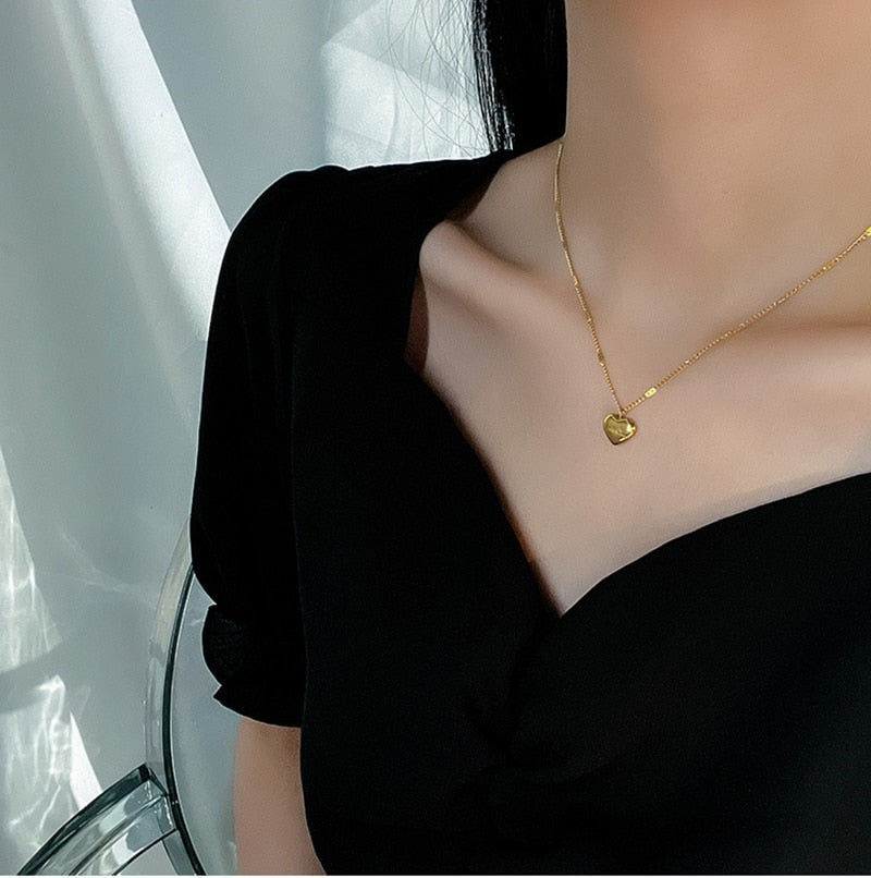 Korean Fashion Stainless Steel Gold Color Love Heart Necklaces for Women Chokers Trend Fashion Festival Party Gift Boho Jewelry Korean Fashion Stainless Steel Gold Color Love Heart Necklaces for Women Chokers Trend Fashion Festival Party Gift Boho Jewelry 