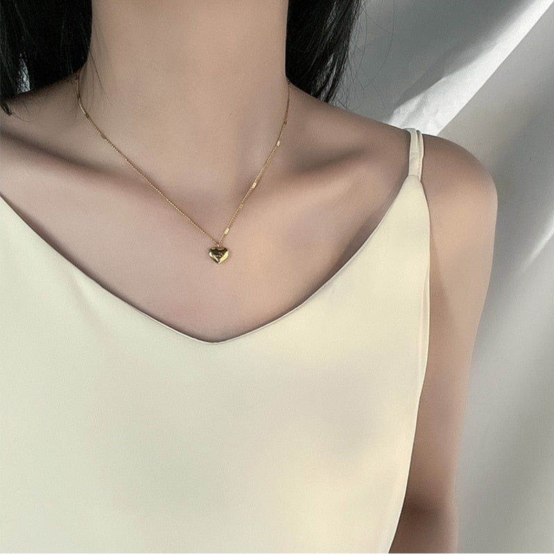 Korean Fashion Stainless Steel Gold Color Love Heart Necklaces for Women Chokers Trend Fashion Festival Party Gift Boho Jewelry 