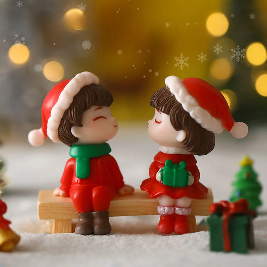 Merry Christmas Couple Figurines Miniature Santa Claus Snowman Micro Landscape Ornaments for Home Desk Decorations