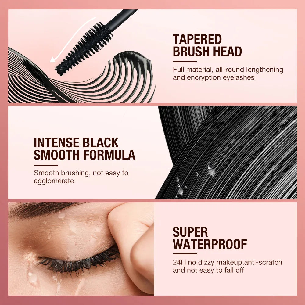 O.TWO.O Mascara Waterproof Lengthens Eyelashes Extension Black Non-smudge Lengthening Volume 5D Silk Fiber Mascara Cosmetics