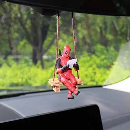 Disney Anime Movie Deadpool Action Figures Car Interior Ornaments for Auto Rearview Mirror Hanging Pendant Desktop Model Decor