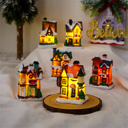 Christmas Led Light House Christmas Tree Ornaments LED Resin Small Village House Xmas Glow Decor Gift 2023Happy New Year  Decors