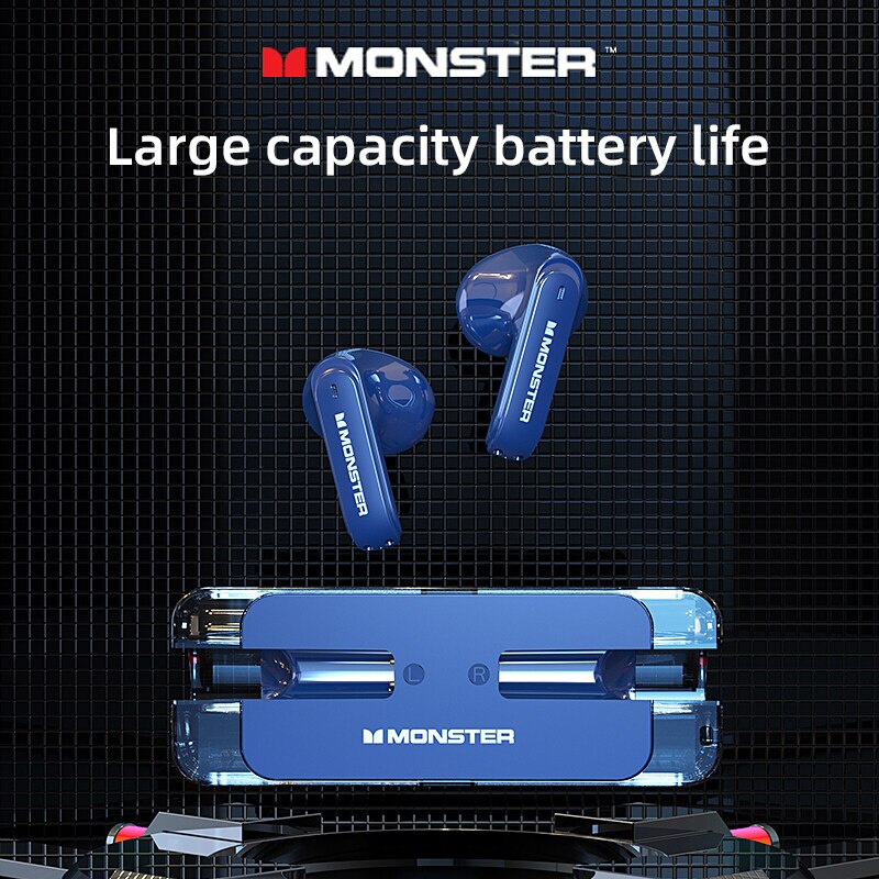Original Monster XKT08 Gaming Headphones Ture Wireless Bluetooth Earphones 5.3  Low Latency Noise Reduction Earbuds Headset New