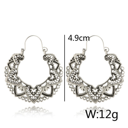 Vintage Antique Silver Color Carving Drop Earrings for Women Ethnic Alloy Piercing Dangle Earrings Jewelry pendient
