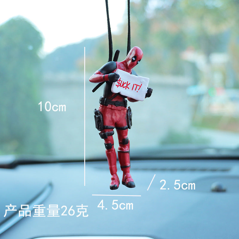 Cartoon Deadpool Car Rearview Mirror Pendant Read A Book SUCK IT Car Pendant Interior Accessories Mini Model Toys Action Figures TMSmartHub2021 5.99