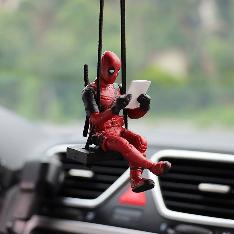 Cartoon Deadpool Car Rearview Mirror Pendant Read A Book SUCK IT Car Pendant Interior Accessories Mini Model Toys Action Figures TMSmartHub2021 5.99