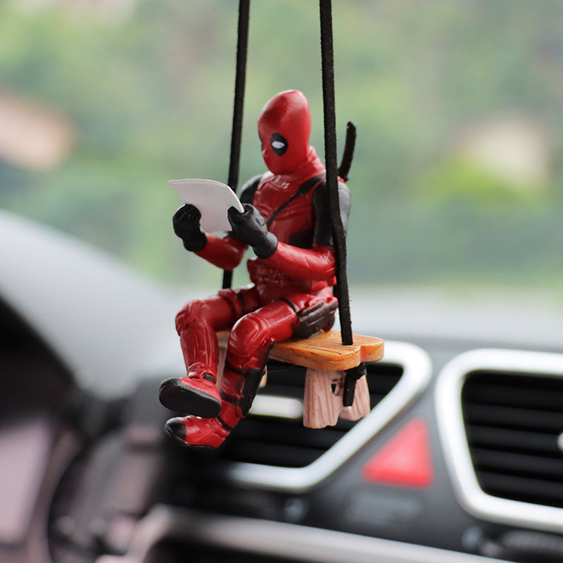 Cartoon Deadpool Car Rearview Mirror Pendant Read A Book SUCK IT Car Pendant Interior Accessories Mini Model Toys Action Figures TMSmartHub2021