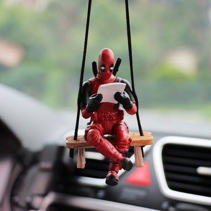 Cartoon Deadpool Car Rearview Mirror Pendant Read A Book SUCK IT Car Pendant Interior Accessories Mini Model Toys Action Figures TMSmartHub2021 5.99