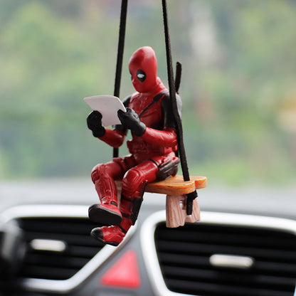 Cartoon Deadpool Car Rearview Mirror Pendant Read A Book SUCK IT Car Pendant Interior Accessories Mini Model Toys Action Figures TMSmartHub2021 5.99