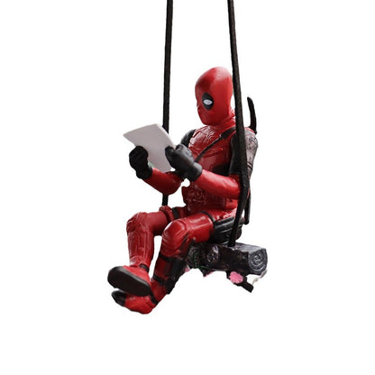 Cartoon Deadpool Car Rearview Mirror Pendant Read A Book SUCK IT Car Pendant Interior Accessories Mini Model Toys Action Figures TMSmartHub2021