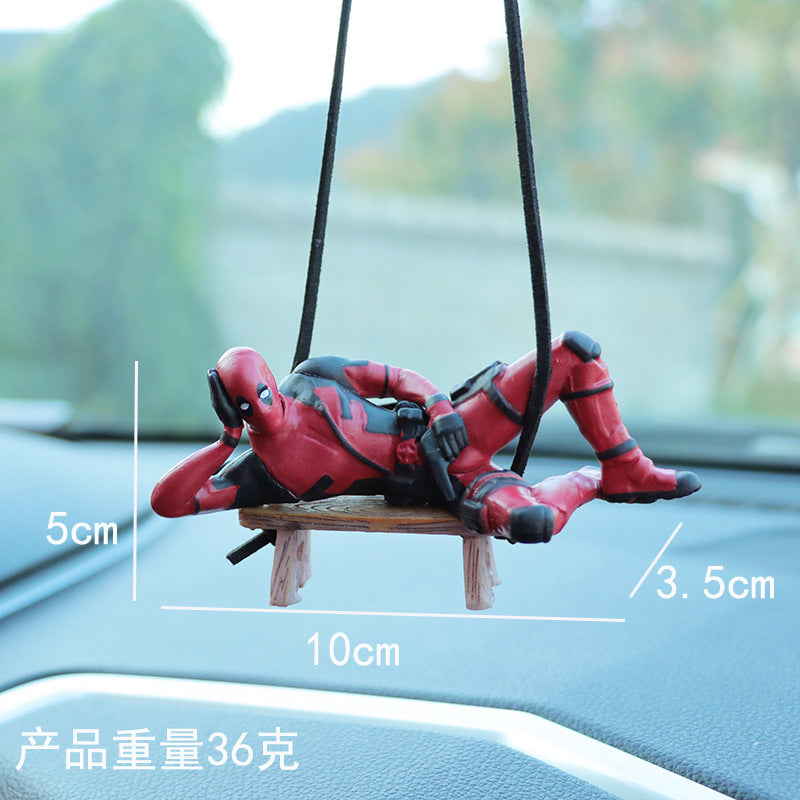 Cartoon Deadpool Car Rearview Mirror Pendant Read A Book SUCK IT Car Pendant Interior Accessories Mini Model Toys Action Figures TMSmartHub2021 5.99