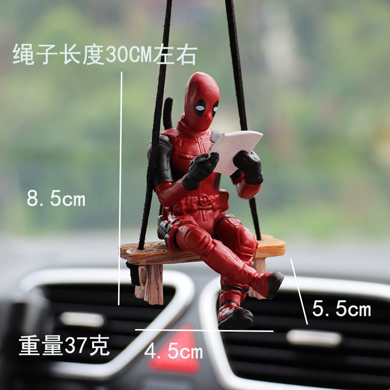 Cartoon Deadpool Car Rearview Mirror Pendant Read A Book SUCK IT Car Pendant Interior Accessories Mini Model Toys Action Figures TMSmartHub2021