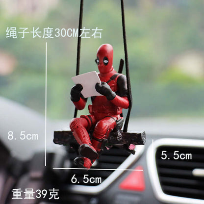 Cartoon Deadpool Car Rearview Mirror Pendant Read A Book SUCK IT Car Pendant Interior Accessories Mini Model Toys Action Figures TMSmartHub2021