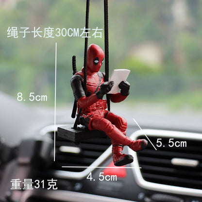 Cartoon Deadpool Car Rearview Mirror Pendant Read A Book SUCK IT Car Pendant Interior Accessories Mini Model Toys Action Figures TMSmartHub2021