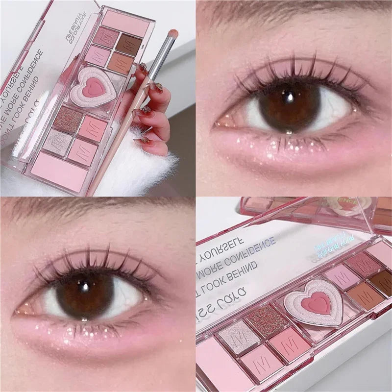 12Colors Love Heart Pink Eyeshadow Palette Natural Cool Tone Low Saturation Matte Eye Shadow Pallet Brown Korean Makeup Cosmetic TMSmartHub2021 6.99