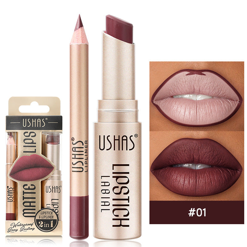 USHAS 12 Color Lip Liner Long-lasting Easy Coloring Non-Stick Cup Long-lasting Waterproof Matte Lipstick Lipstick Set TMSmartHub2021 2.99