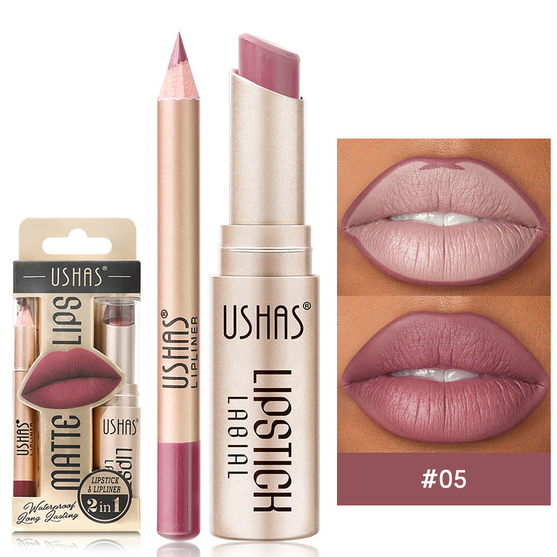 USHAS 12 Color Lip Liner Long-lasting Easy Coloring Non-Stick Cup Long-lasting Waterproof Matte Lipstick Lipstick Set TMSmartHub2021 2.99