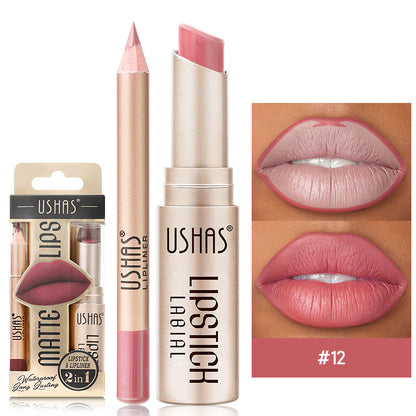 USHAS 12 Color Lip Liner Long-lasting Easy Coloring Non-Stick Cup Long-lasting Waterproof Matte Lipstick Lipstick Set TMSmartHub2021 2.99