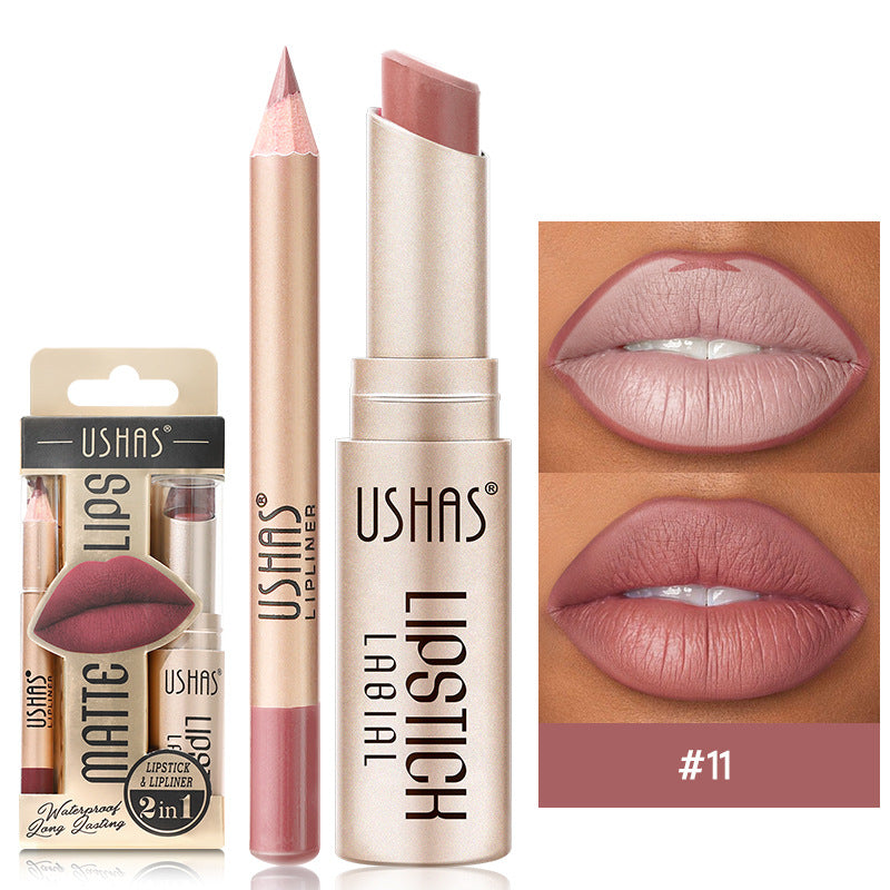 USHAS 12 Color Lip Liner Long-lasting Easy Coloring Non-Stick Cup Long-lasting Waterproof Matte Lipstick Lipstick Set TMSmartHub2021 2.99