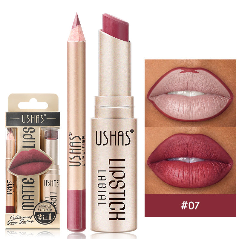 USHAS 12 Color Lip Liner Long-lasting Easy Coloring Non-Stick Cup Long-lasting Waterproof Matte Lipstick Lipstick Set TMSmartHub2021 2.99