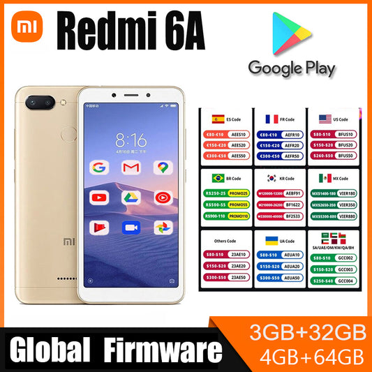 3GB 32GB Xiaomi Redmi 6A Smartphone 5.45'' Full Screen AI Face Helio A22 Processor google play Glaobal ROM