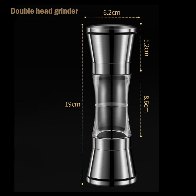 Two-in-one Pepper Grinder Stainless Steel Double-head Kitchen Gadgets Sea Salt Spice Manual Two-head Grinder
