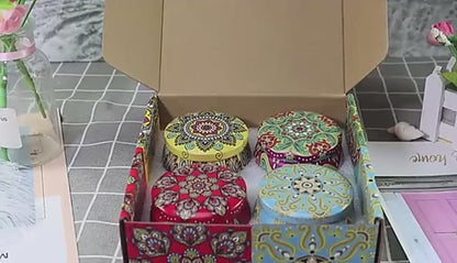 4 PCS 4.4oz Candle Tin Jars Bohemian Patterns Candle Jar with Gift Box DIY Candle Making Kit Holder Storage Case