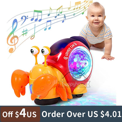 Crawling Crab Baby Toys with Music LED Light Up Interactive Musical Toys for Baby Dancing Crawling Toys Moving Toddler Toys 0 12