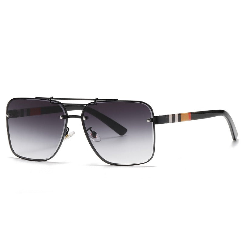 HBK  Luxury Brand Steampunk Oval Frameless Sun Glasses for Male Metal Frame Stripe Legs Shade Eyewear