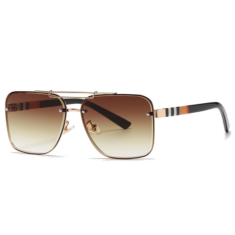 HBK  Luxury Brand Steampunk Oval Frameless Sun Glasses for Male Metal Frame Stripe Legs Shade Eyewear