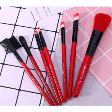 O.TWO.O 7Pcs Hot Red Makeup Brushes Set  Face Eye Makeup Brush Kit Soft Hair Multifunctional Cosmetic Brush