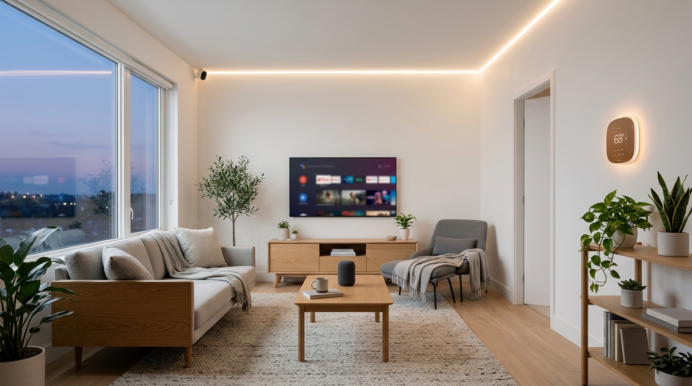 Smart home devices in modern living room